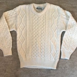 Aran Crafts Irish Sweater 100% Wool Off White Crew